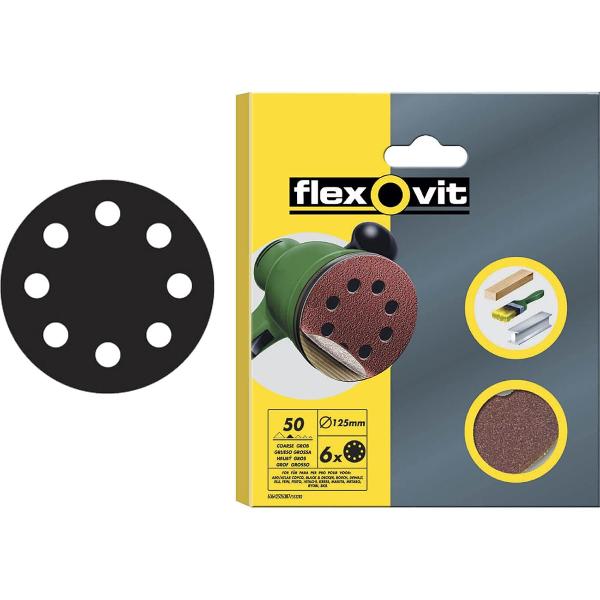 Flexovit FLV26387 Velcro Backed Sanding Discs 125mm - 8 Hole - Crs (6pk)