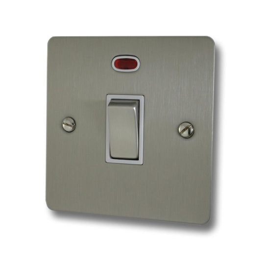 Flat Brushed Steel 20A DP Switch with Neon (White Insert/Satin Chrome Switch) - G+H FSS226