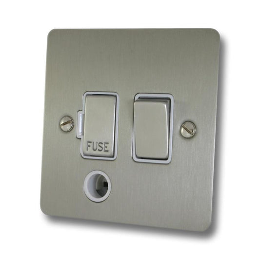 Flat Brushed Steel Switched Fused Spur with Flex Outlet (White Insert/Satin Chrome Switch) - G+H FSS256