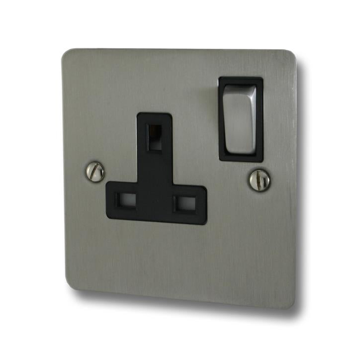 Flat Brushed Steel Single Socket (White Insert/Satin Chrome Switch) - G+H FSS209