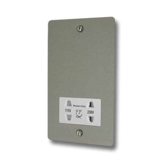 Flat Brushed Steel Shaver Socket (White Insert) - G+H FSS30W