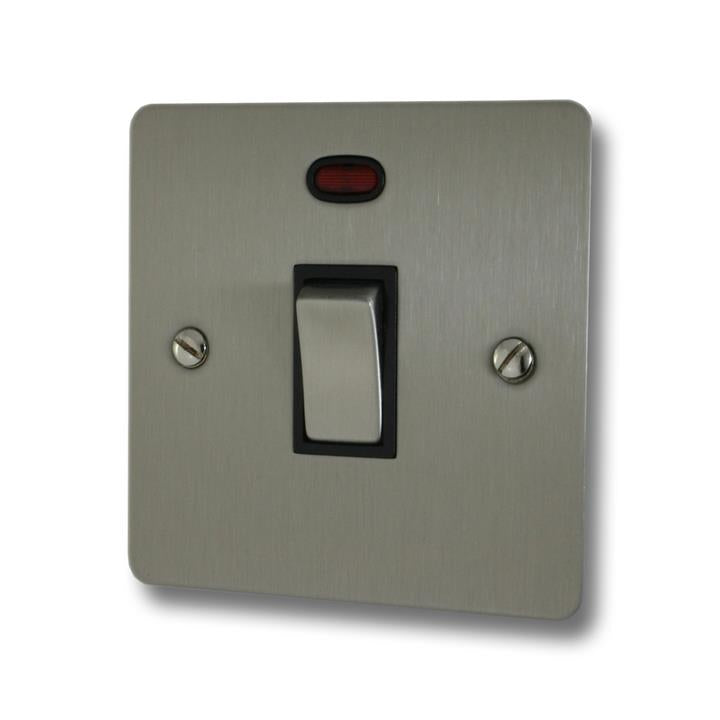 Flat Brushed Steel 20A DP Switch with Neon (White Insert/Satin Chrome Switch) - G+H FSS226