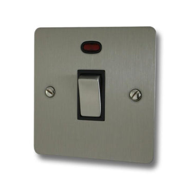 Flat Brushed Steel 20A DP Switch with Neon (White Insert/Satin Chrome Switch) - G+H FSS226