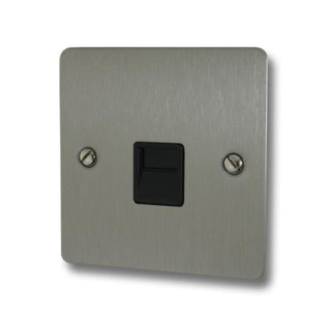 Flat Brushed Steel Slave Telephone Socket (White Insert) - G+H FSS34W