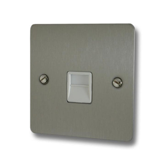Flat Brushed Steel Slave Telephone Socket (White Insert) - G+H FSS34W