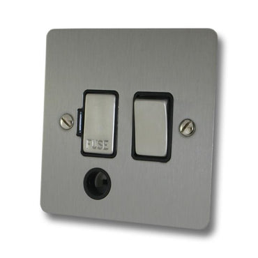 Flat Brushed Steel Switched Fused Spur with Flex Outlet (White Insert/Satin Chrome Switch) - G+H FSS256