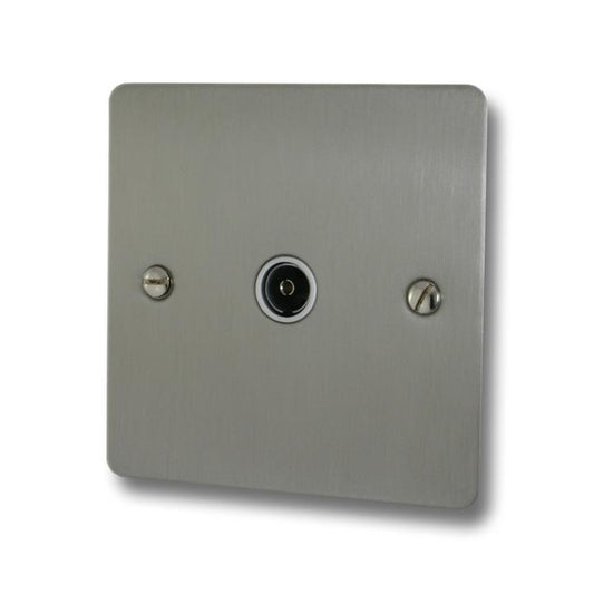 Flat Brushed Steel TV Socket (White Insert) - G+H FSS35W