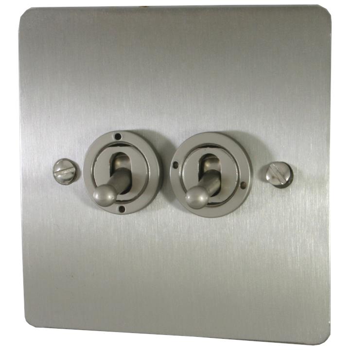 Flat Brushed Steel Toggle Switch (2 Gang) - G+H FSS382