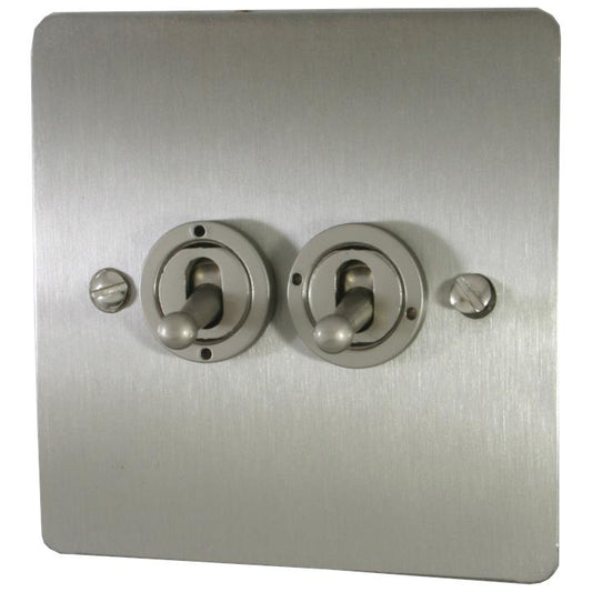 Flat Brushed Steel Toggle Switch (2 Gang) - G+H FSS382