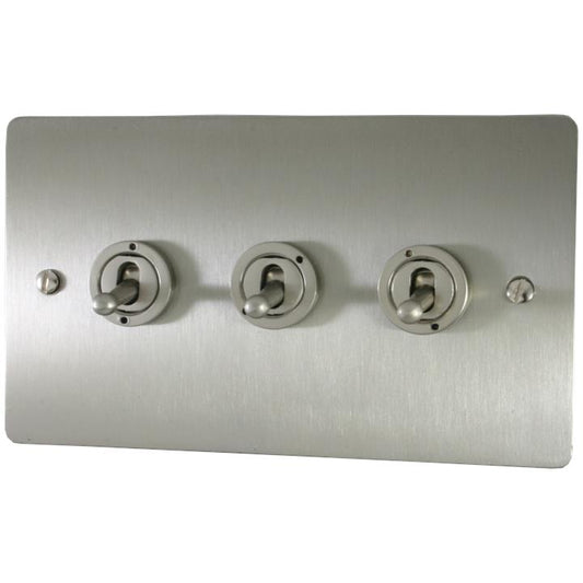 Flat Brushed Steel Toggle Switch (3 Gang) - G+H FSS383