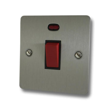 Flat Brushed Steel 45A DP Switch with Neon (White Insert) - G+H FSS46W