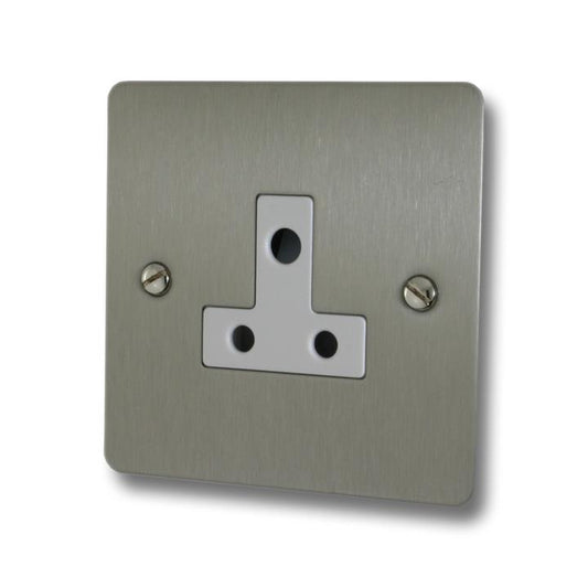 Flat Brushed Steel 5A 3 Pin Socket (White Insert) - G+H FSS59W