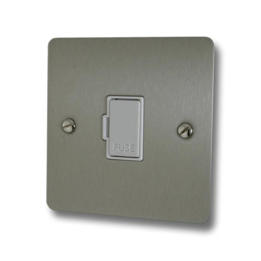 Flat Brushed Steel Unswitched Fused Spur (White Insert) - G+H FSS90W