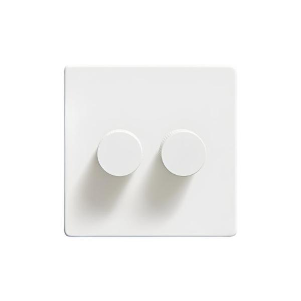 Flat White LED Dimmer (2 Gang/White Caps) - G+H FW522-W