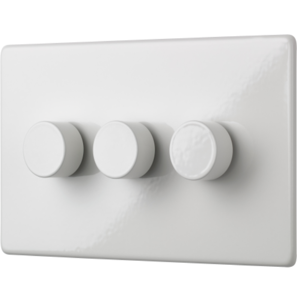 Flat White LED Dimmer (3 Gang/White Caps) - G+H FW523-W