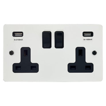 Flat White Socket with USB (Double Socket/White Switches) - G+H FW910W