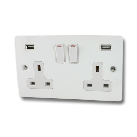 Flat White Socket with USB (Double Socket/White Switches) - G+H FW910W