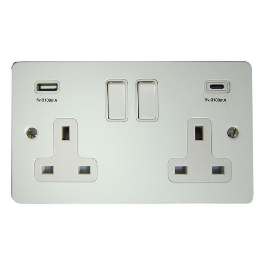 Flat White Socket with USB (USB-A and USB-C/White Switches) - G+H FW911W