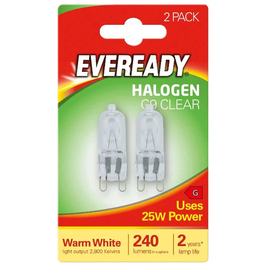 Eveready Mains Voltage G9 25W Halogen Capsule Bulb Lamp 2 Pack