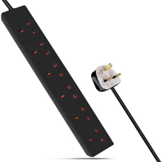 6 Gang Unswitched Extension Lead 5m Black (KF-EB-6E/5MB)