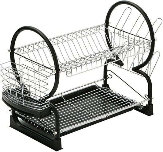 Glaxa Rack 2-Tier Easy Assemble Kitchen Dish drying rack Utensil Holder basket For Pots Bowls & Plates With Tray