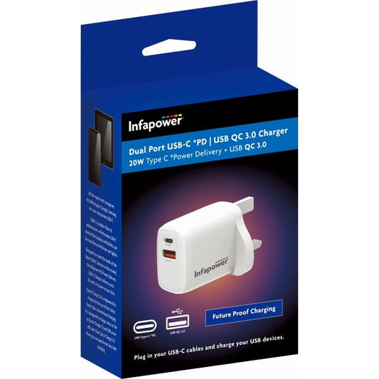 Infapower 20W USB-C PD / USB-A QC 3.0 Fast Wall Charger (P061)