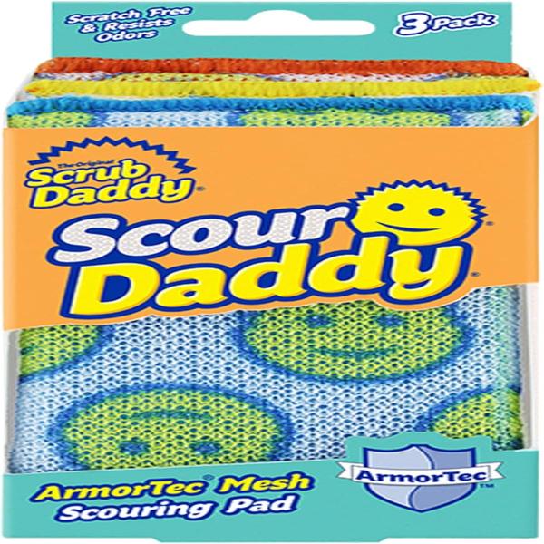 Scrub Daddy Scour Daddy, Scourers Non Scratch Scrubbing Sponge, Scouring Pads, Kitchen Sponges for Dishes, Dishwashing Pan Scrubber, Cleaning Supplies, Dish Sponges for Washing up, Pack of 3