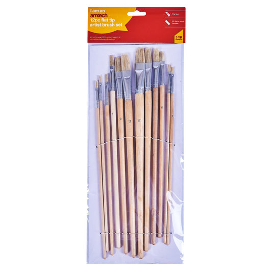 12pc flat tip art brush set – XL