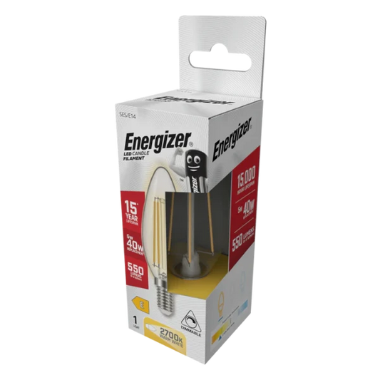 Energizer 4.8W 470lm E14 SES Candle Filament LED Bulb Warm White 2700K Dimmable