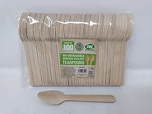 100 x Enviro Wooden Spoons - Biodegradable Compostable Disposable Cutlery 100% Birchwood