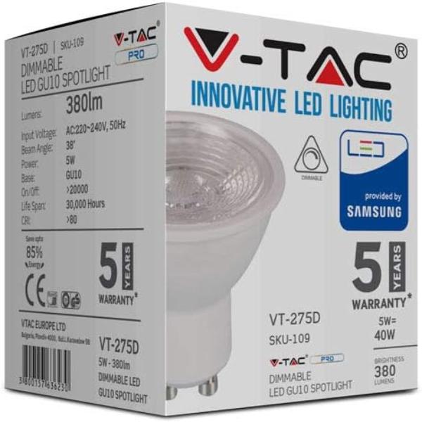 VT-275D 5W Plastic Spotlight with Samsung CHIP COLORCODE:4000K GU10 DIMMABLE