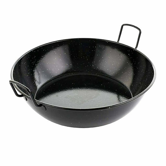 Original Enamel Karai Wok Heavy Duty Frying Kadhai Kadai Karahi Dish Pan Black 24cm
