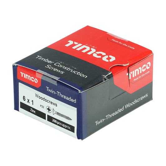 Twin-Threaded Woodscrews - PZ - Double Countersunk - Zinc 6 x 1