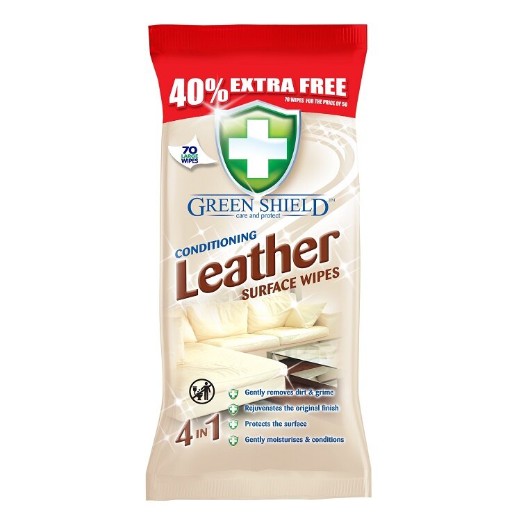 Green Shield Leather Wipes, 70 Extra Large Sheets
