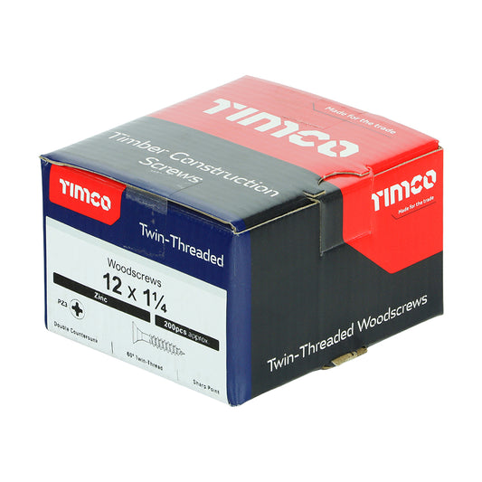 Twin-Threaded Woodscrews - PZ - Double Countersunk - Zinc 12 x 1 1/4
