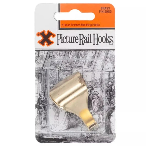 X Picture Rail Hooks Brass Plated 2 Pack Blister 12850