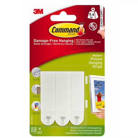 Command Picture Hanging Strips 17201, Medium, White, 3 Sets/Pk