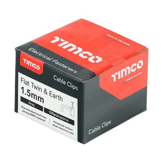 Flat Twin & Earth Cable Clips - Grey To fit 1.5mm