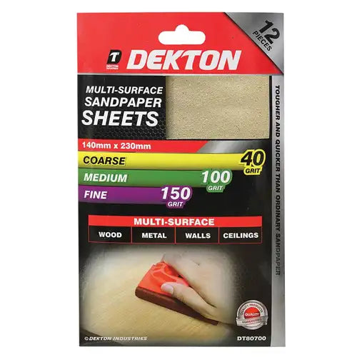 12PC SANDPAPER 4 X COARSE, 4 X MEDIUM, 4 X FINE, DT80700