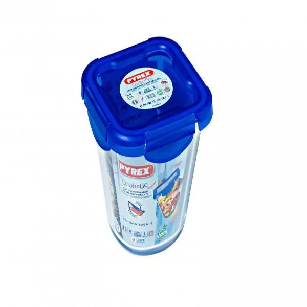 Pyrex Cook & Go Glass Pasta Box Snack Pot with Lid 12cm - Blue