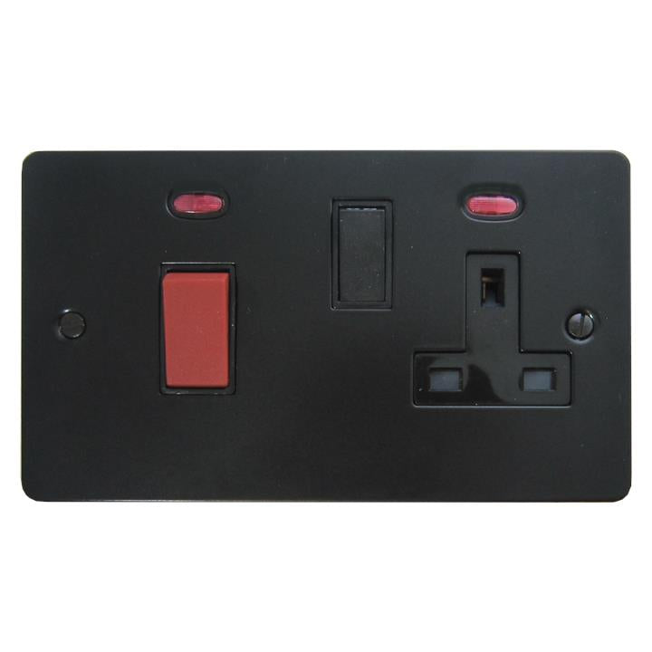 Flat Black Cooker Switch with Socket (45 Amp/Double Plate) - G+H FFB29B