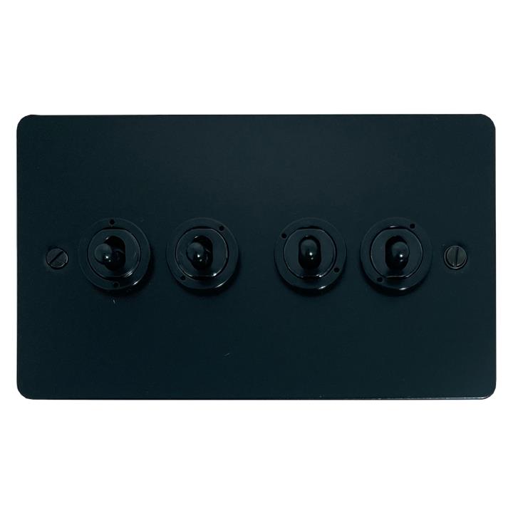 Flat Black Toggle Switch (4 Gang/Polished Brass Toggle) - G+H FFB384-FBK