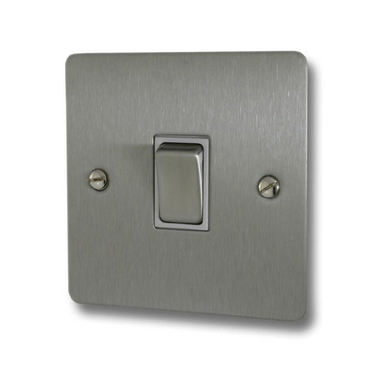 Flat Brushed Steel Light Switch (1 Gang/White Insert/Satin Chrome Switch) - G+H FSS201