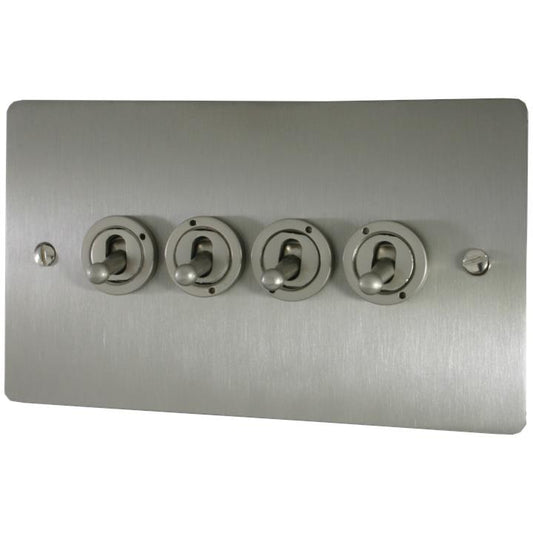 Flat Brushed Steel Toggle Switch (4 Gang) - G+H FSS384