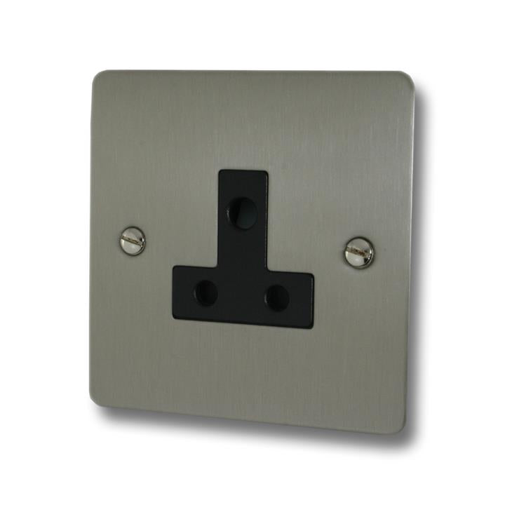 Flat Brushed Steel 5A 3 Pin Socket (White Insert) - G+H FSS59W