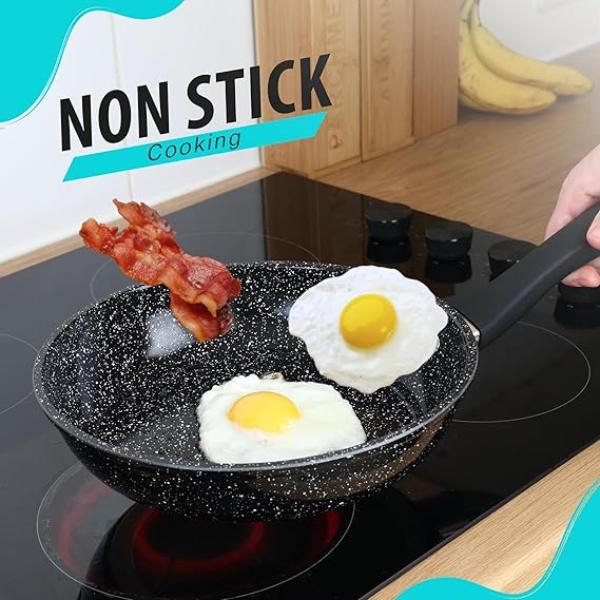 GLAXA 24cm Non Stick Aluminium Frying Pan with Glass Lid