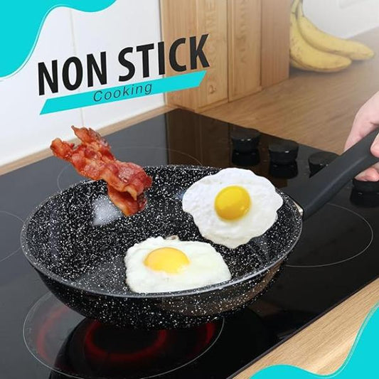 GLAXA 24cm Non Stick Aluminium Frying Pan with Glass Lid