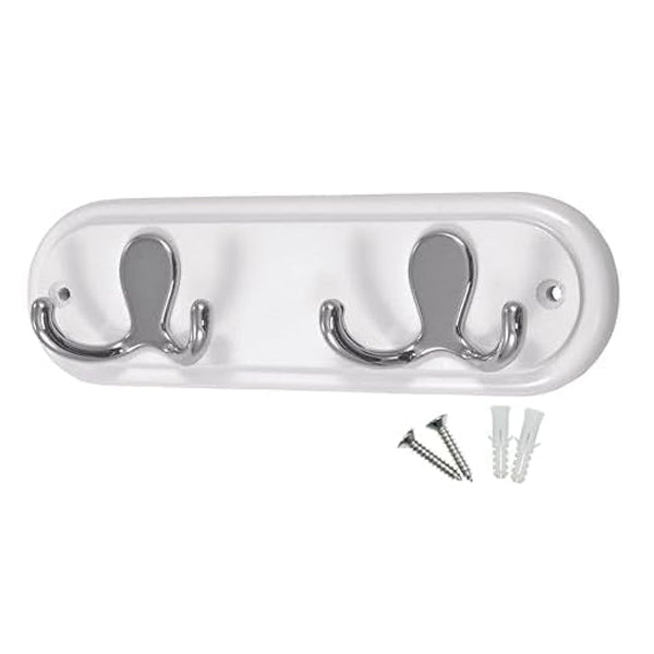 Headbourne Compact Door Wall Mounted Robe Coat Rack with 2 Double Hooks on White