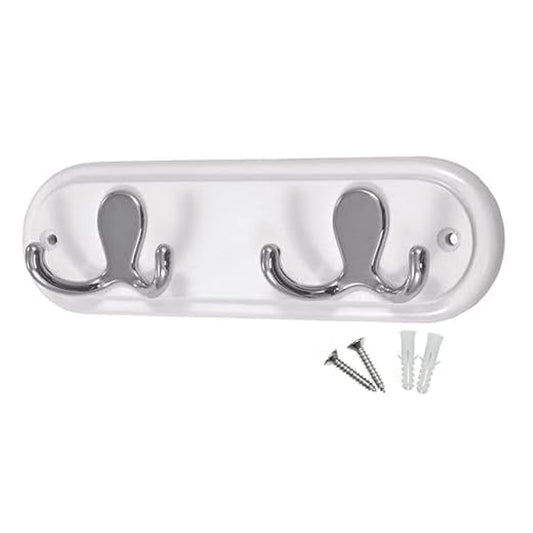 Headbourne Compact Door Wall Mounted Robe Coat Rack with 2 Double Hooks on White