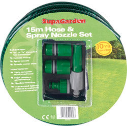 SupaGarden Hose & Spray Nozzle Set 15m